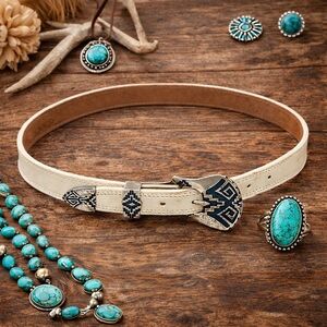 Nocona  White Leather Western Southwest Belt Vintage size 28